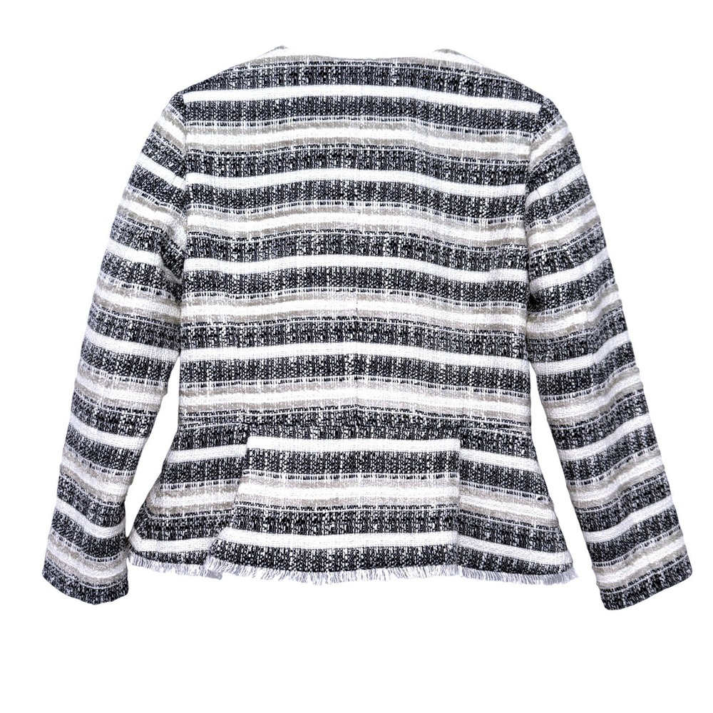 Ann Taylor Fringe Peplum Jacket Blazer Womens‎ 0 Blue Gray Stripe Tweed Polished - Picture 5 of 11